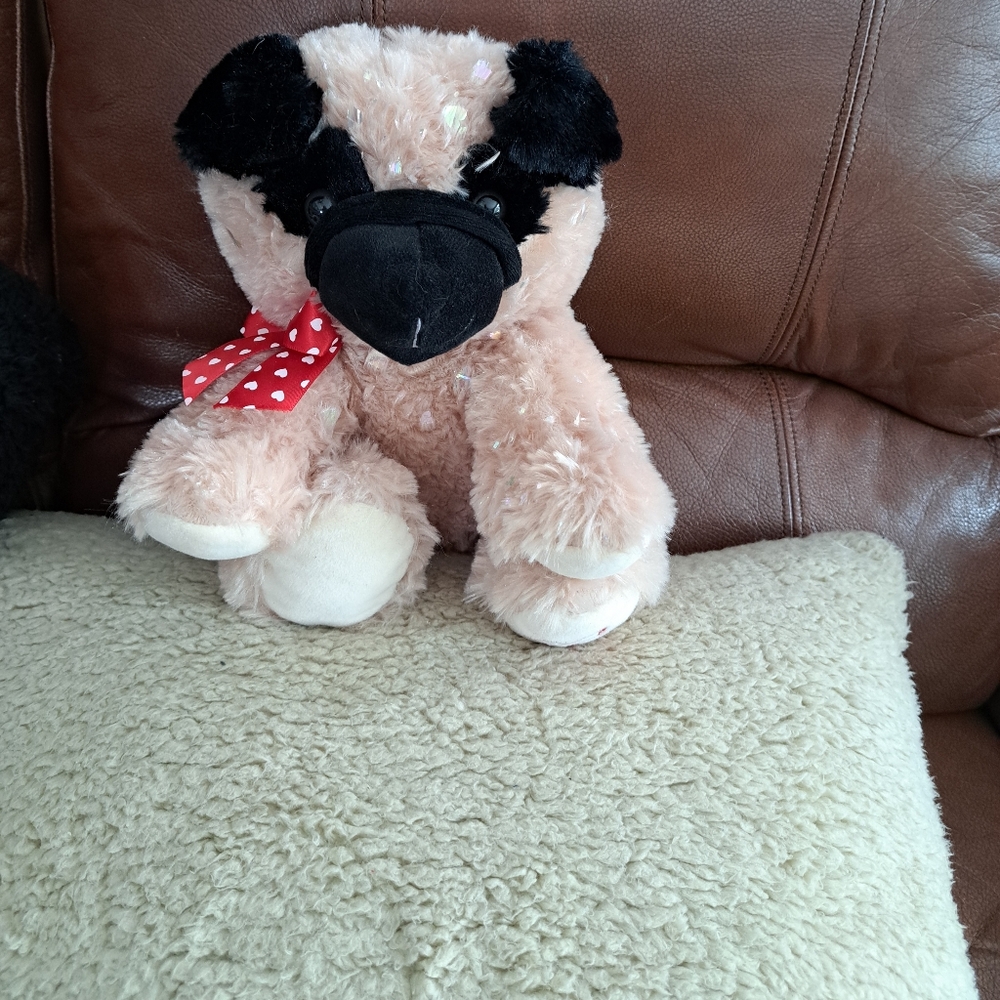 Plush Dog Toy with Red Bow
